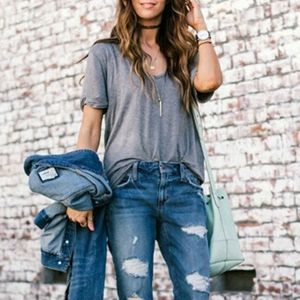 NWT Heather Grey Relaxed V Neck Tee
